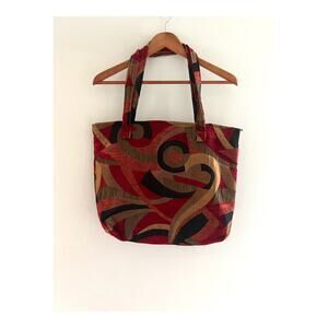 Bettz Designs Hand Bag Made in USA Tapestry Abstract Red Gold Black 18" x 15" JL
